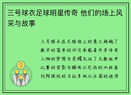 三号球衣足球明星传奇 他们的场上风采与故事